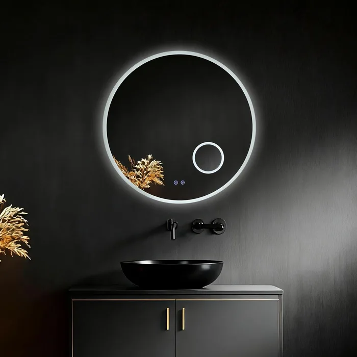 מראה עגולה FLASH קוטר 80 ס״מ תאורה בשלושה גוונים עדשת הגדלה ×12