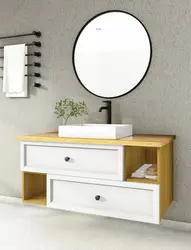 ארון אמבטיה תלוי דגם MELODY כולל משטח בוצ’ר לבחירה + כיור מונח מתנה