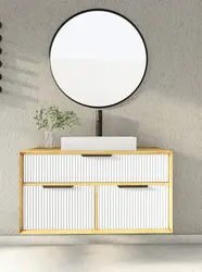 ארון אמבטיה תלוי PIANO כולל משטח בוצ’ר לבחירה + כיור מונח מתנה