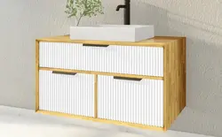 ארון אמבטיה תלוי PIANO כולל משטח בוצ’ר לבחירה + כיור מונח מתנה