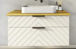 ארון אמבטיה תלוי OR מעוצב - חריטה אלכסונית + כיור מונח מתנה