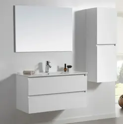 ארון אמבטיה מגירות תלוי CALO עשוי עץ סנדוויץ' כולל משטח חרס אינטגרלי במגוון גדלים וצבעים לבחירה