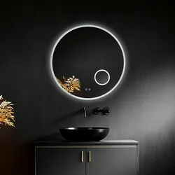 מראה עגולה FLASH קוטר 80 ס״מ תאורה בשלושה גוונים עדשת הגדלה ×12